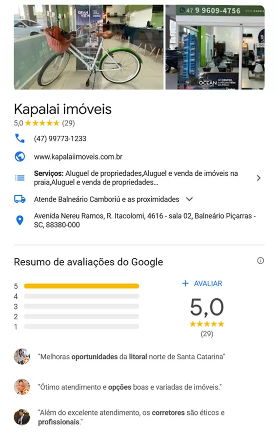 avaliação kapalai google imobiliária em Piçarras